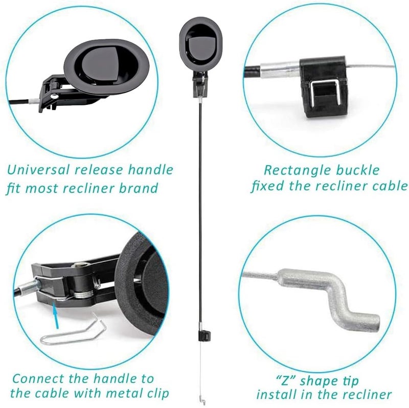 ttmagic Universal Heavy-Duty Metal Sofa Chair Recliner Release Pull Handle Replacement Parts with Cable, Fits Ashley, Lazy Boy and Most Recliner Sofa Brand, Recliner Handle Size 3" x 3.5" - Image 4